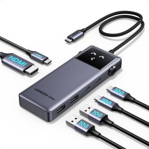 Uno 10Gbps Hub USB C HDMI 4K 60Hz PD 100W Charge 4 Data Ports 2A2C 6 en 1 Docking Station Compatible avec iPhone 16 15 Série MacBook Pro Mac Mini M4 2024 iPad Air Surface Galaxy S24 Ultra - Neuf