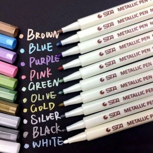 Stylo Paillette,10 Couleurs Marqueur Métalliques Feutres Pour Scrapbooking,Diy Album,Papier,Galets Noirs,Verre 1mm Stylo Peinture,Stylo Couleur Ecrire Sur Toute La Surface - Neuf