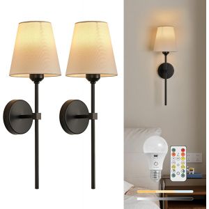 Applique Murale Intérieure Sans Fil Chambre Batterie Ampoule Rechargeable Led Lampe Murale Dimmable E27 Luminaire,Avec Télécommande,2 Pcs 5200mah Pour Salon Couloir Cuisine - Neuf