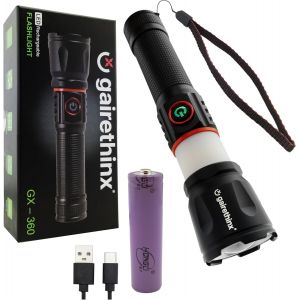 Powerful LED Torch with Magnet, 12000 Lumens, Waterproof, XHP50 & SMD Sidewear, 3+3 Lighting Modes with Zoom, 1200mAh Lithium-Ion Battery, USB-C - Neuf