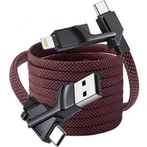 KALANKA-4 en 1 Chargeur Multi Embout,2P 240W Cable Chargeur Rapide iPhone [1.8M] Nylon Chargeur USB Multiple avec USB C/USB A vers USB C/Lightning pour iPhone 17/16/15/14/13/12/11,Galaxy S24/S23,Carp - Neuf