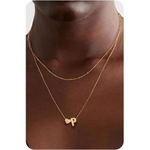 Kal-Collier En Or Avec Initiale En Forme De Coeur - Collier D&eacute;licat En Plaqu&eacute; Or 14 Carats Avec Petit Coeur Et Monogramme Personnalis&eacute; Pour Femme, Bijoux Tendance En Or - Neuf