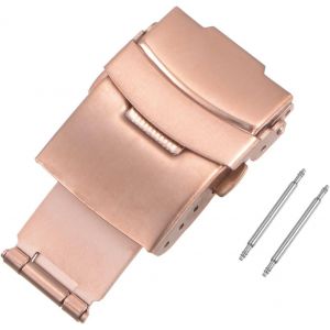 Fermoir Montre D&eacute;ployante Boucle Pousser Bouton Pliant Rapide Lib&eacute;ration Pour 20mm Cuir Bracelet Bracelet Or Rose - Neuf