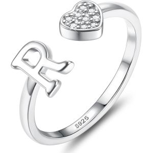 Bague Argent 925 Femme Avec Lettre A-Z Bague Coeur Reglable Empilables Ouvert Bague De Fian&ccedil;ailles Bague Promesse Mariage Bague Pouce Bague Pr&eacute;nom Initiale Bague Femme Fille Avec Bo&icirc;te - Neuf