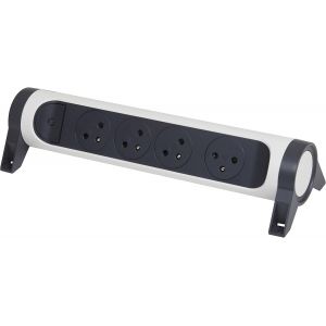 Multiprise Rotative Avec Interrupteur à Voyant LED - 4 Prises Surface avec Terre - Livrée Sans Cordon/Sans Fiche - Blanc et Gris Foncé - Neuf