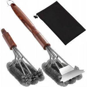 Ulteronixshop-Brosse &agrave; Barbecue, Brosses M&eacute;talliques pour Barbecue avec Grattoir en Acier Inoxydable Manche Antid&eacute;rapant, 2 T&ecirc;te Triangulaire Rempla&ccedil;able avec AAC de Rangement pour Tous Types de Gril - Neuf