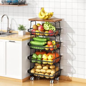 Ulteronixshop-Panier &agrave; Fruits et L&eacute;gumes 5 Niveaux avec Roulettes &iquest; Corbeilles M&eacute;talliques Empilables pour Cuisine, Cellier, Salle de Bain, S&eacute;jour et Buanderie Legumier Rangement Legumes Cuisine char - Neuf