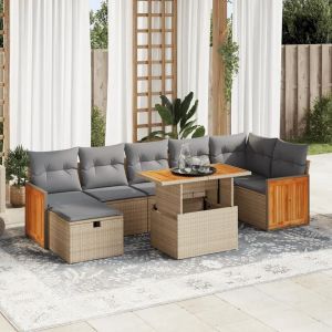 Salon De Jardin Avec Coussins 5 Pcs Beige Résine Tressée - Neuf