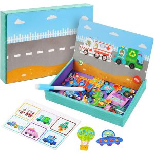 ERYI-Puzzles En Magnétique,Jouet Puzzle En Magnétique Pour Enfants,Tableau Double Face Aimanté, Puzzles En Magnétique,Jeu De Puzzle Interactif Pour Fille Garçon 3 4 5 Ans(Transport) - Neuf