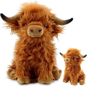 KALANKA-Highland Cow en Peluche Marron,28cm Peluche Vache,Highland Cow Plush,Jouet en Peluche Highland Cattle,Jouet en Vache des Highlands,Peluche Câline Cadeaux pour Enfants Garçons Filles - Neuf