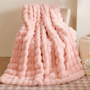 Tianyi-Couverture En Peluche Pour Le Canapé - Couverture En Fausse Fourrure De Lapin Super Douce, Couvertures Mignonnes Pour Les Femmes, Couvertures Légères Et Chaudes Pour Le Lit, Le Canapé, Le Sofa - Neuf