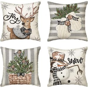 Coussins De Sol P&egrave;re No&euml;l Renne Gants &Eacute;ucalyptus Motif Ray&eacute; Hivernal Festif 4 Pi&egrave;ces 45x45 Cm Doux Confortable D&eacute;cor Maison Salon Chambre - Neuf