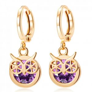 4 Couleurs 1 Paire Femmes R&eacute;tro Hibou Forme Oreille Pendentif Multicolore Zircon Boucles D'oreilles Bijoux (Violet) - Neuf