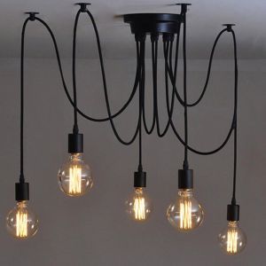 Subzonal-Lustre Salon Industriel Suspension Luminaire Araign&eacute;e 5 Bras - Plafonnier Vintage E27 Diy Ajustable - Lustre Chambre Cuisine Salle &Agrave; Manger - Noir (Sans Ampoule) - Neuf