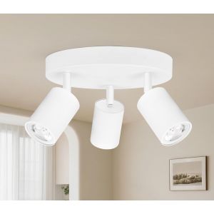 3 Adjustable Led Spotlights, Gu10 Ceiling Spotlights, White Spot Light, Ramp Spot Light, Round Spotlight For Kitchen, Living Room, Bedroom (No Bulb) - Neuf