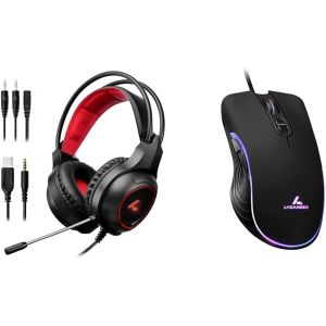 Casque De Jeu Avec Microphone Et Lumière Led, Entrée 3.5 Mm & Souris Optique Filaire Usb Avec Dpi Réglable Jusqu'à 6400 7 Boutons Led Cble 1,5 M - Neuf