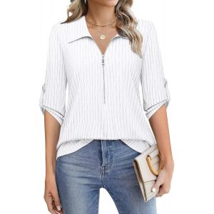 Utigh-Chemisier Pour Femme Avec Col En V Et Manches 3/4, Tunique, Fermeture Éclair, T-Shirt Long, Manches Longues, Chemise, Top, T-Shirt - Neuf