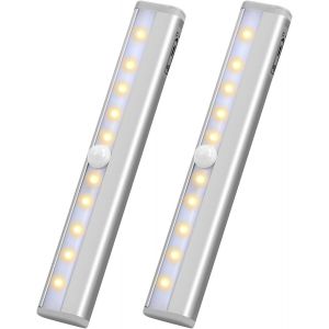 2pcs Led Eclairage Placard Détecteur De Mouvement Avec Bande Magnétique,10 Led Veilleuse Lumière De Placard À Piles,Éclairage D'armoire,Éclairage Sans Fil Pour Cuisine (Blanc Chaud) - Neuf