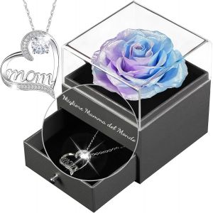 Mother's Day Gifts,Mother's Day Gifts,Eternal Rose Mother's Day,""Best Mom In The World"" In Italian,Eternal Flower With Jewelry,Mum Birthday Gifts,Blue-Purple - Neuf