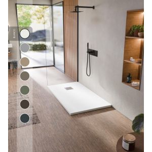 BELLOBATH - Receveur de douche en r&eacute;sine antid&eacute;rapante - Texture ardoise douce -Avec la bonde et la grille comprises - Blanc - 70 X 180 cm - Neuf