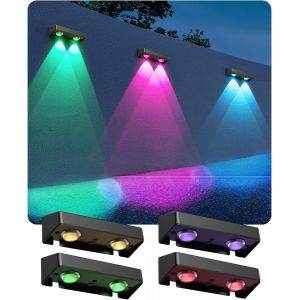 4pcs Lampes Solaires 8 Couleurs Et Rvb, Lampe De Cl&ocirc;ture Solaire Applique Murale 5 Modes D'&eacute;clairage &Eacute;tanche Ip65, Lumi&egrave;res Ext&eacute;rieures Garage Pour Cl&ocirc;ture Terrasse Mur D&eacute;coratif-Blanc Chaud - Neuf