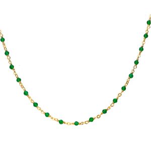 Collier Argent Doré Et Pierres Naturelles Onyx Vert Long 59cm - Neuf