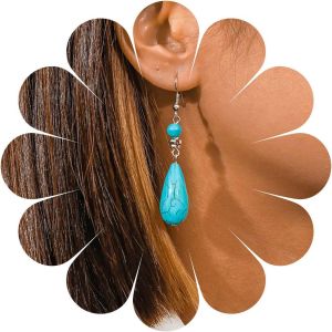 Kal-Boucles D'oreilles Boho Turquoise Boucles D'oreilles D'eau Boucles D'oreilles Goutte Pendantes Vintage Western Ethnique Boucles D'oreilles Crochet Pierre Boucles D'oreilles Pour Femmes - Neuf