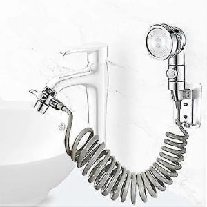 Lavabo de salle de bain,douchette de salle de bain,tuyau télescopique,parfait pour se laver les cheveux ou nettoyer l'évier (robinet non inclus) (argent) - Neuf