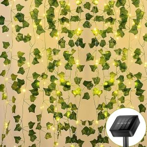 Guirlande Lierre Solaire Exterieur, 10M 100 Leds Lierre Artificiel Solaire, Guirlande Solaire &Eacute;tanche 8 Modes Lumiere D&eacute;coration Pour Jardin, Terrasse, Balcon, F&ecirc;te - Neuf