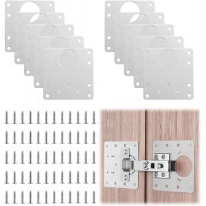 10 Pi&egrave;ces Plaque de R&eacute;paration de Charni&egrave;re, Charni&egrave;re Porte Placard avec 60 Vis, Plaque Reparation Kit avec Trou de R&eacute;paration Charni&egrave;re Meuble pour Meubles Bois Portes Cuisine &Eacute;tag&egrave;res Placards - Neuf