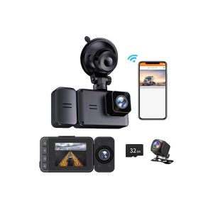 Cam&eacute;ra embarqu&eacute;e WiFi 3 canaux avec cam&eacute;ra avant 1080p, cam&eacute;ra arri&egrave;re 720p et carte m&eacute;moire 32 Go incluse - Neuf