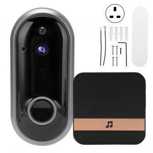 Sonnette video Wi-Fi 1080p, audio bidirectionnel, vision nocturne infrarouge, detection de mouvement, interphone pour la maison, 90-260 V, gris, prise UK - Neuf