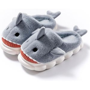 KALANKA-Chaussons de Requin Peluche,3D Animaux Pantoufles de Requin Chaude,Silencieux épais Doux Antidérapant Mémoire Mousse Intérieur/Extérieur,Hiver Chaussons Drôles pour Femmes Hommes - Neuf
