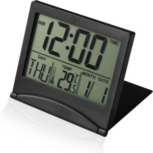 Réveil numérique de voyage avec écran LCD, horloge de bureau pliable avec indication du jour, de la date et de la température, fonctionne à piles, petit réveil numérique pour table, pour voyage, - Neuf