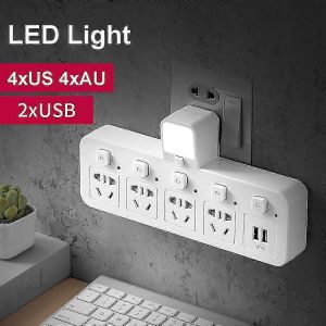 Rallonge de prise murale &agrave; 4 voies avec ports USB,interrupteurs ind&eacute;pendants et lumi&egrave;re LED - Neuf