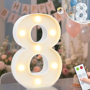 Chiffres Lumineux Pour 8e Anniversaire Pour Filles, Chiffres Lumineux &Agrave; Del Pour Toile De Fond De F&ecirc;te, Anniversaire De Mariage, D&eacute;coration De Table Murale &Agrave; Distance U2013 Blanc Froid Et Blanc - Neuf