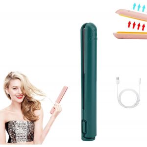 Kal-Mini Fer À Friser À Double Usage, Mini Fer À Friser En Céramique, Mini Fer À Lisser Et Fer À Friser 2 En 1, Fer À Friser De Voyage Rechargeable Par Usb, Adapté À Tous Les Types De Cheveux (Vert) - Neuf