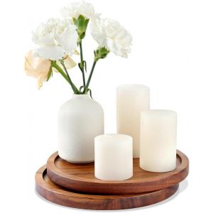 Checarzhn--No1-Lot De 2 Plateaux Décoratifs Ronds En Bois D'acacia - 20 Cm - Plateau Décoratif - Plateau De Service Décoratif Pour Collations, Fromage, Saucisses - Neuf
