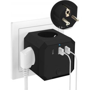 Murale Multiprise Prise Cube,7 en 1 Multiprise Cube avec 4 Sorties AC,2 Ports USB et 1 Type C,4000W Power Prise USB avec Interrupteur,pour la Maison,Le Bureau,Les Voyages,Noir - Neuf