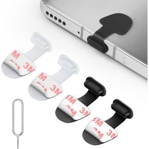 Kit Poussi&egrave;re De T&eacute;l&eacute;phone, Silicone Pour Prise Adh&eacute;sive Lot De 4 Caches Anti-Poussi&egrave;re Type C, Avec Aiguille Coinc&eacute;e Compatible Pour T&eacute;l&eacute;phone Tablette &Agrave; Port Type C(Noir + Blanc) - Neuf