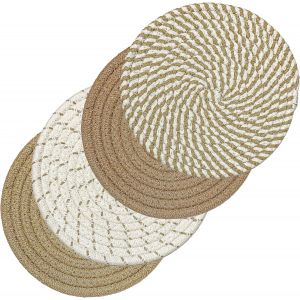Lot De 4 Dessous De Plat En Fil De Coton-4 Couleurs-Ronds Tress&eacute;s! - Neuf