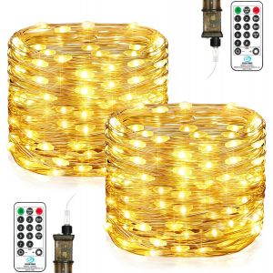 KAL-Guirlande Lumineuse, 15M 150Leds Guirlande Led, 8 Modes Guirlande Lumineuse Sur Secteur, Guirlande Lumineuse Pile Pour Noël, Intérieure Extérieure, Anniversaire, Jardin, Blanc Chaud - Neuf