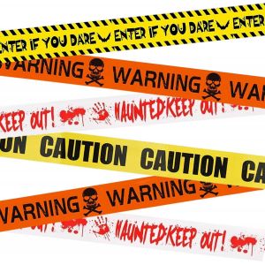 Kal-Lot De 4 Ruban Halloween, Rubalise Halloween, Rubans D'avertissement De Danger, Banderole Halloween, Bande Halloween Effrayante, Horreur D&eacute;coration Pour Maison Jardin Exterieur Hant&eacute;e - Neuf