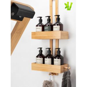 Loc-Étagère De Douche Suspendue En Bambou À Suspen E Sans Perçage Panier De Douche Étagère De Douche En Bois Organ Ur De Shampooing - Neuf