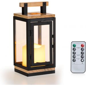 Lanternes En Bois Bougies D'Intérieur: Lanterne Décorative À Led Pour Le Salon Et L'Extérieur 23.5Cm De Hauteur Bougies De Noël Cheminée En Métal Avec Minuterie De Contrôle À Distance - Neuf
