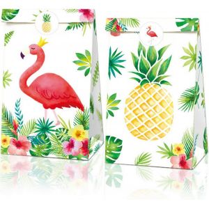 Paquet De 12 Sacs-Cadeaux De F&ecirc;te Hawa&iuml;enne ,Sacs De Cadeaux De F&ecirc;te Flamingo ,Sacs De Friandises &Agrave; L'ananas ,Sacs-Cadeaux De F&ecirc;te D'anniversaire Avec Des Autocollants - Neuf