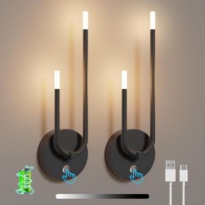 2 Pcs 5500Mah Applique Murale Int&eacute;rieur Led 4W Dimmable 3000K Lampe Murale Moderne &Eacute;clairage, 18-60Hours Long Life Pour Salle &Agrave; Manger/Chambre/Salon/Couloir(Noir) - Neuf