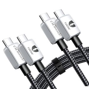 C&acirc;ble Usb C Pd100W [Lot De 2, 2M+2M], C&acirc;ble De Charge En Nylon Tress&eacute; 20V/5A Pour Samsung Galaxy S23 S22 S21 A13 A23 A33 A53 Macbook Air M2 Ipad Pro 12.9 Ipad Air 5/Mini 6, Pixel 7 Pro - Neuf