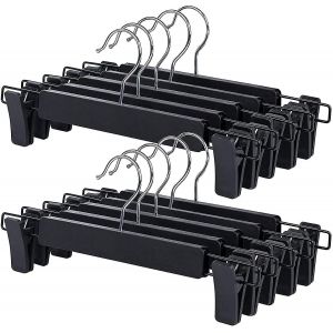 Lot de 10 cintres &agrave; pinces pour pantalons, cintres en plastique, cintres &agrave; pinces robustes et antid&eacute;rapantes, pour jupes, jeans, pantalons (noir) - Neuf