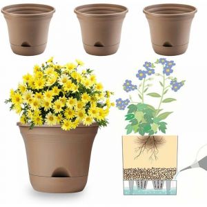 Marron, Lot De 4-20cm Auto-Arrosage Pot De Fleur, Pot De Plantes À Long Terme Pour Stockage D'eau, Réservoir Profond, Pot De Jardinière Pour Plantes D'intérieur Décoration De La Maison - Neuf